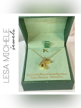 🌟🌟 Gold 'K' Initial Necklace - Gold Pave Cubic Zirconia
